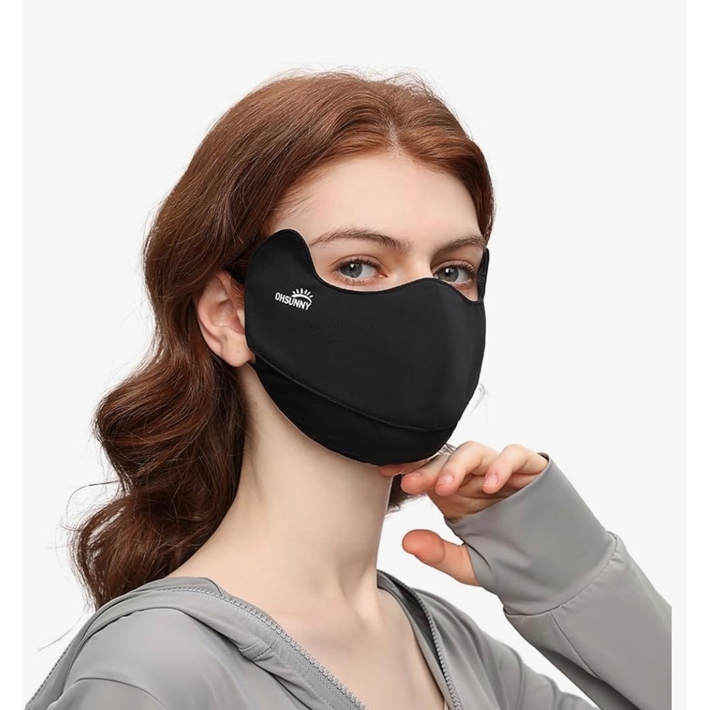 OHSUNNY UPF50+ Sun Protection Face Mask Black Cooling Fabric Adjustable Cords
